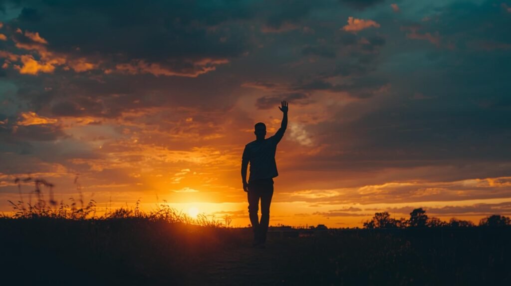 O Que Significa Ser um Homem Alfa no Mundo Moderno 3 Homem caminhando de cabeca erguida ao por do sol tons dourados e azul petroleo