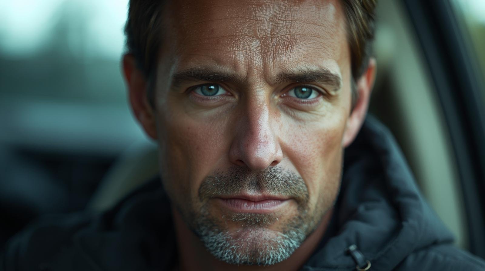 O Que Significa Ser um Homem Alfa no Mundo Moderno 1 Retrato de homem calmo olhar firme e sereno luz natural e tons petroleo.autoridade tranquila