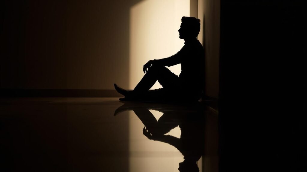 O Que Significa Ser um Homem Alfa no Mundo Moderno 2 Silhueta de homem em reflexao sentado com postura reta luz lateral suave