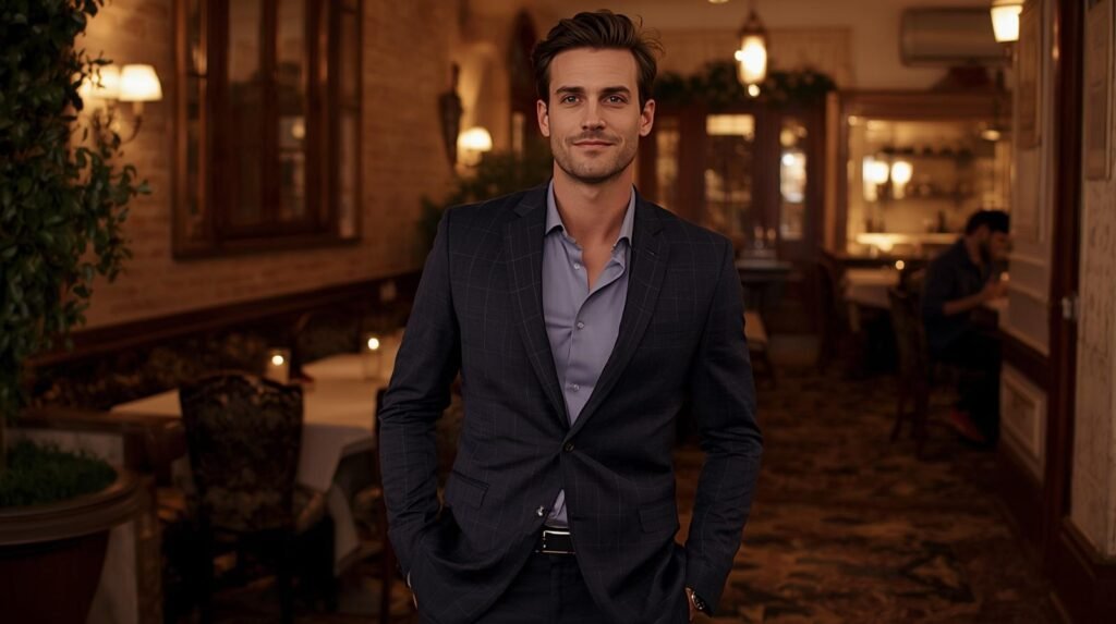 Por Que Você Perde a Confiança Antes do Encontro (E Como Reverter Isso) 3 imagem homem caminhando para o local do encontro romantico roupa casual expressao tranquila