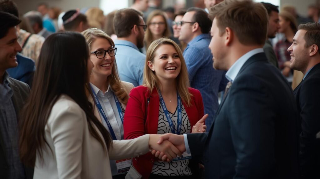 Aperto de maos conversa entre colegas evento de networking